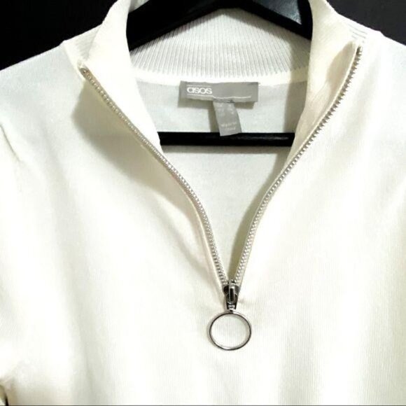 ASOS Off White Front Zip Cropped Top, Size 4 - Picture 5 of 12